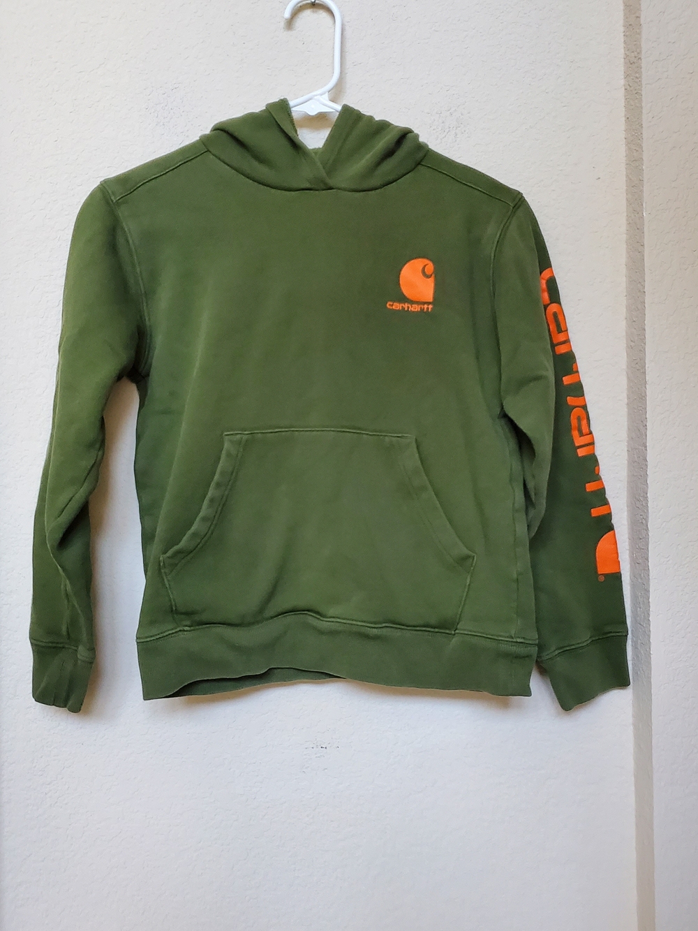 Carhartt Boy's Olive Green Logo Hoodie. Size Medium